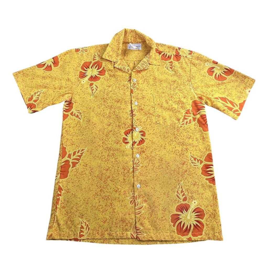 VTG Seawind Hawaiian Shirt Men's Small Yellow Short Sleeve Button Up Floral Y2K